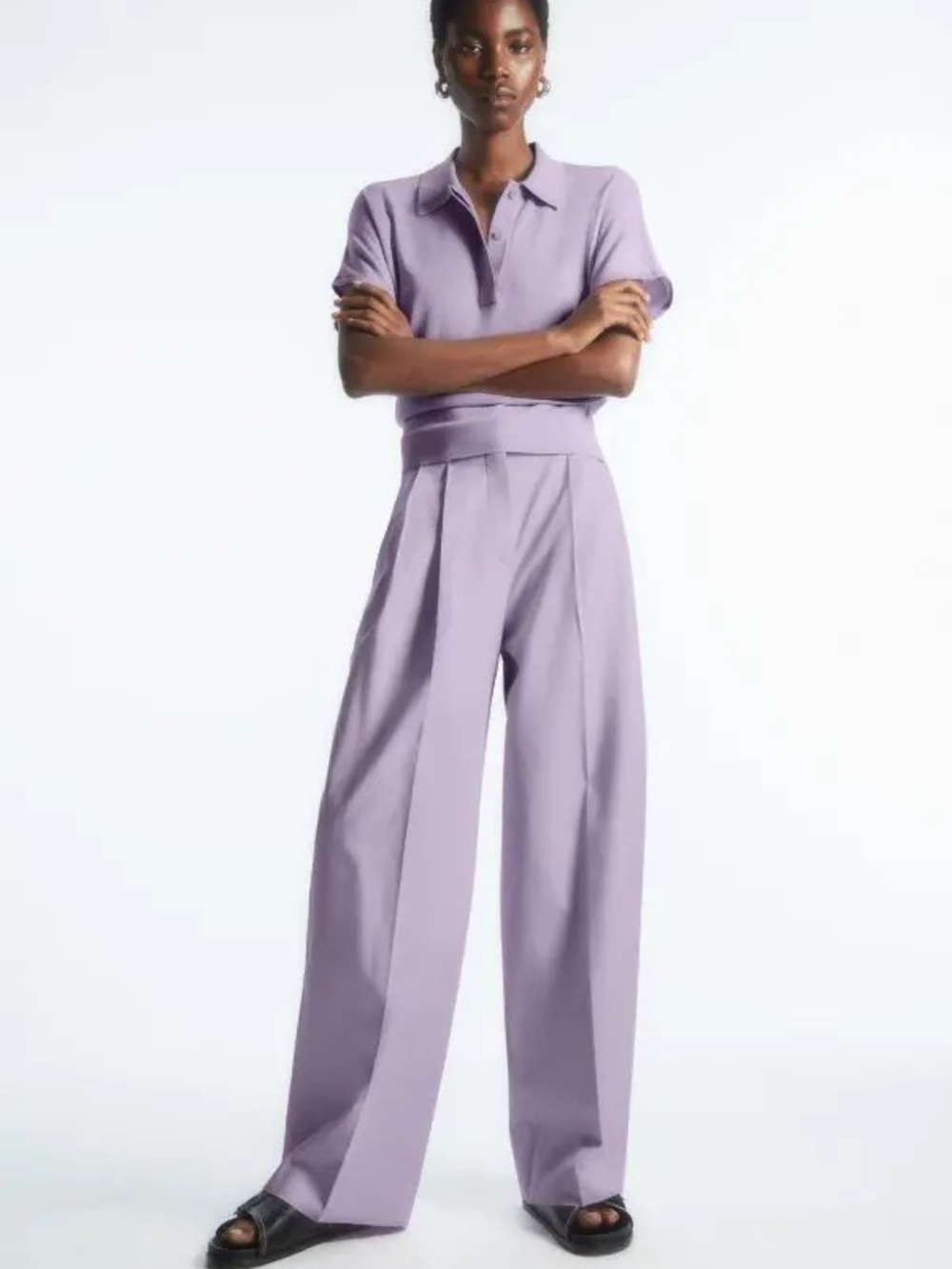 COS Relaxed Tailored Wide-Leg Trousers- Lilac |